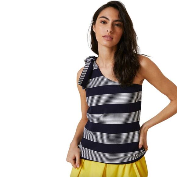 Bishop + Young One-Shoulder Tie Tank Navy S - Picture 2 of 12